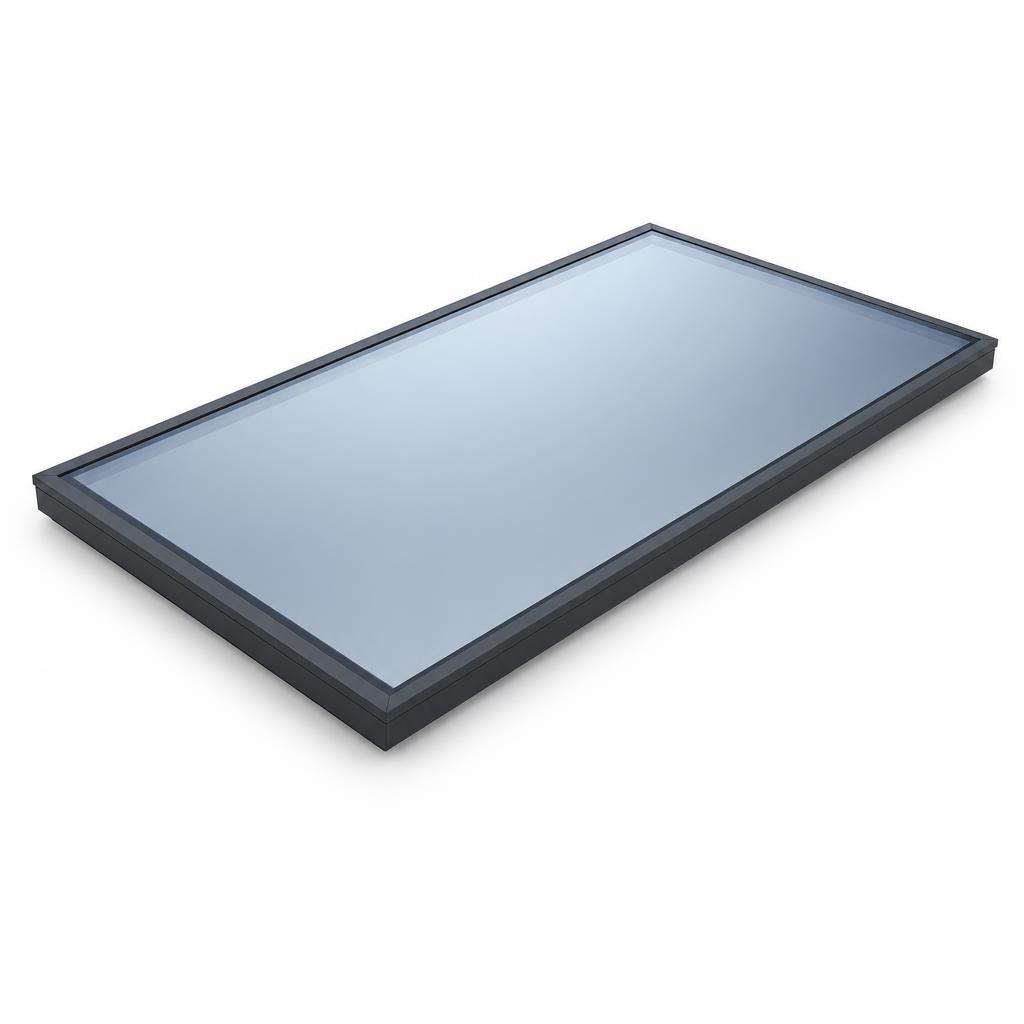 Slim flat glass rooflight fitted flush in a modern extension flat roof