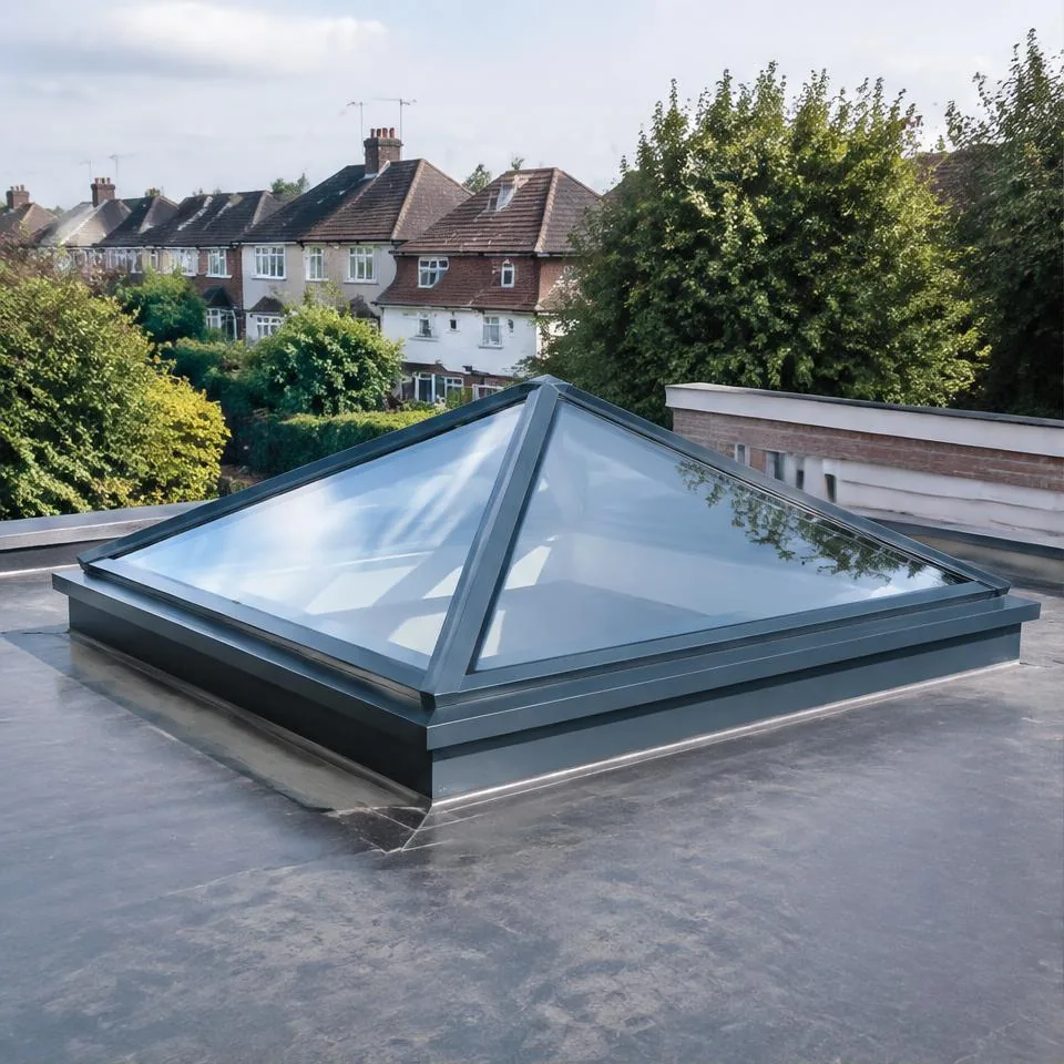 Pyramid skylights installed at a traditional brick home in natural daylight