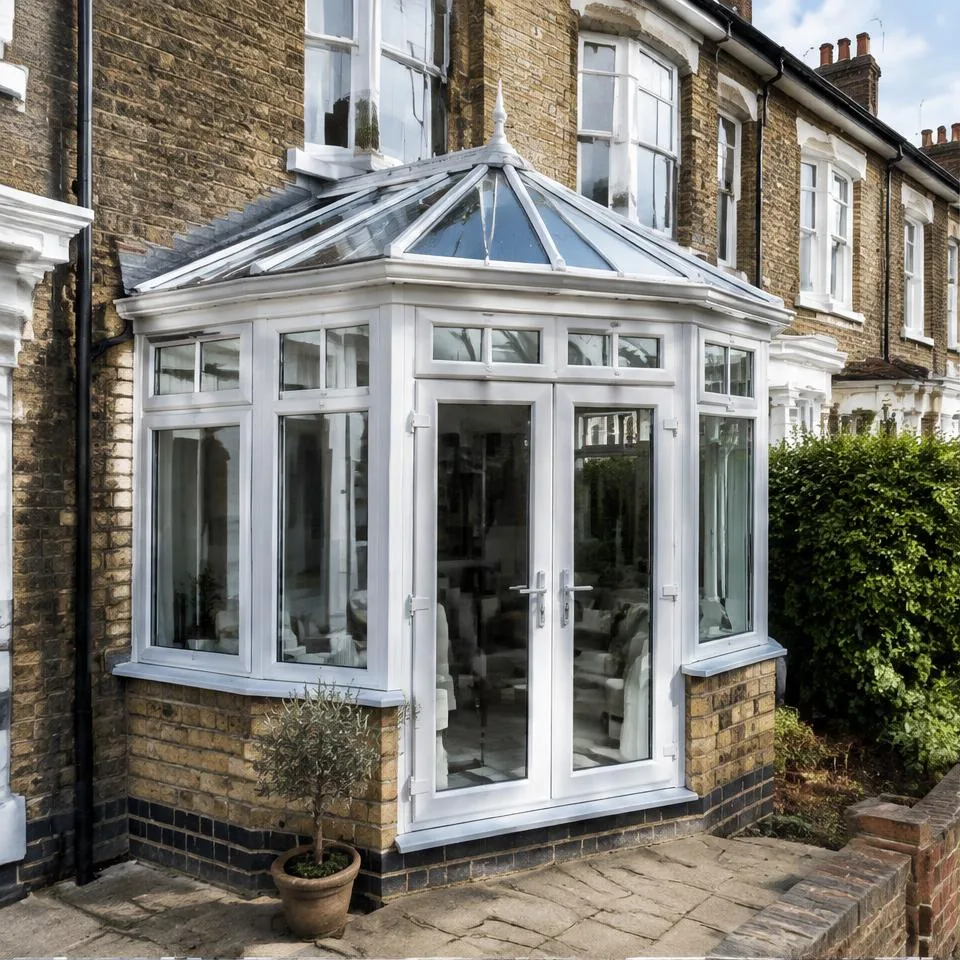 Victorian conservatories installed at a traditional brick home in natural daylight