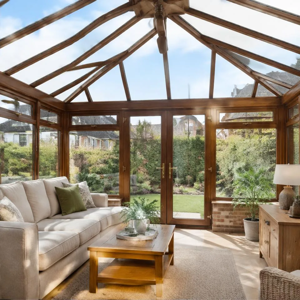 Elizabethan conservatories installed at an Edwardian semi-detached home in natural daylight