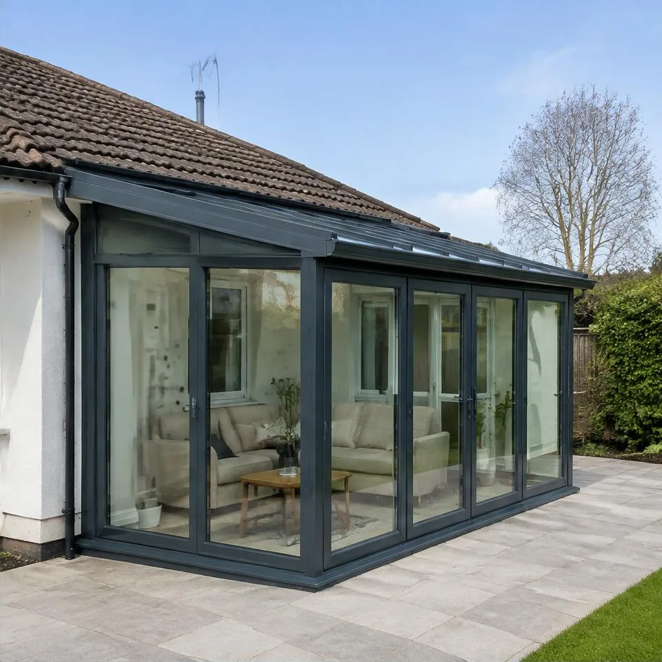 Lean-to conservatories installed at an Edwardian semi-detached home in natural daylight