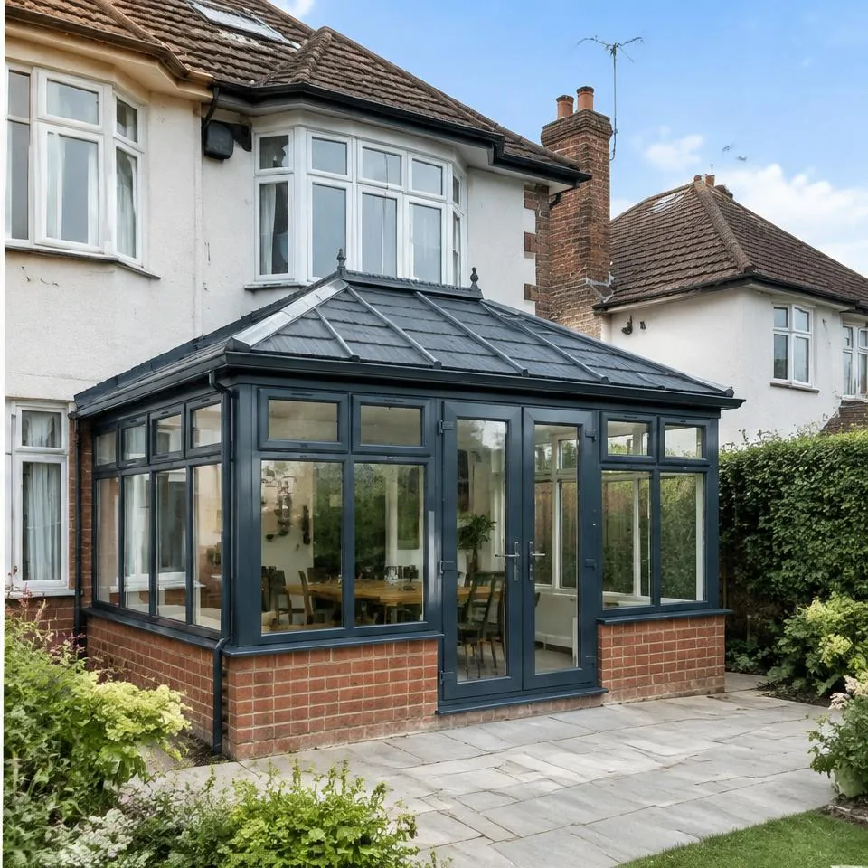 Edwardian conservatories installed at an Edwardian semi-detached home in natural daylight