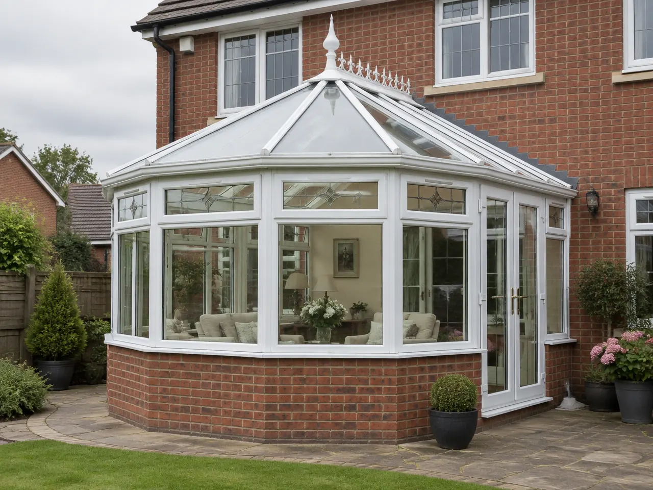 Victorian conservatories installed at an Edwardian semi-detached home in natural daylight