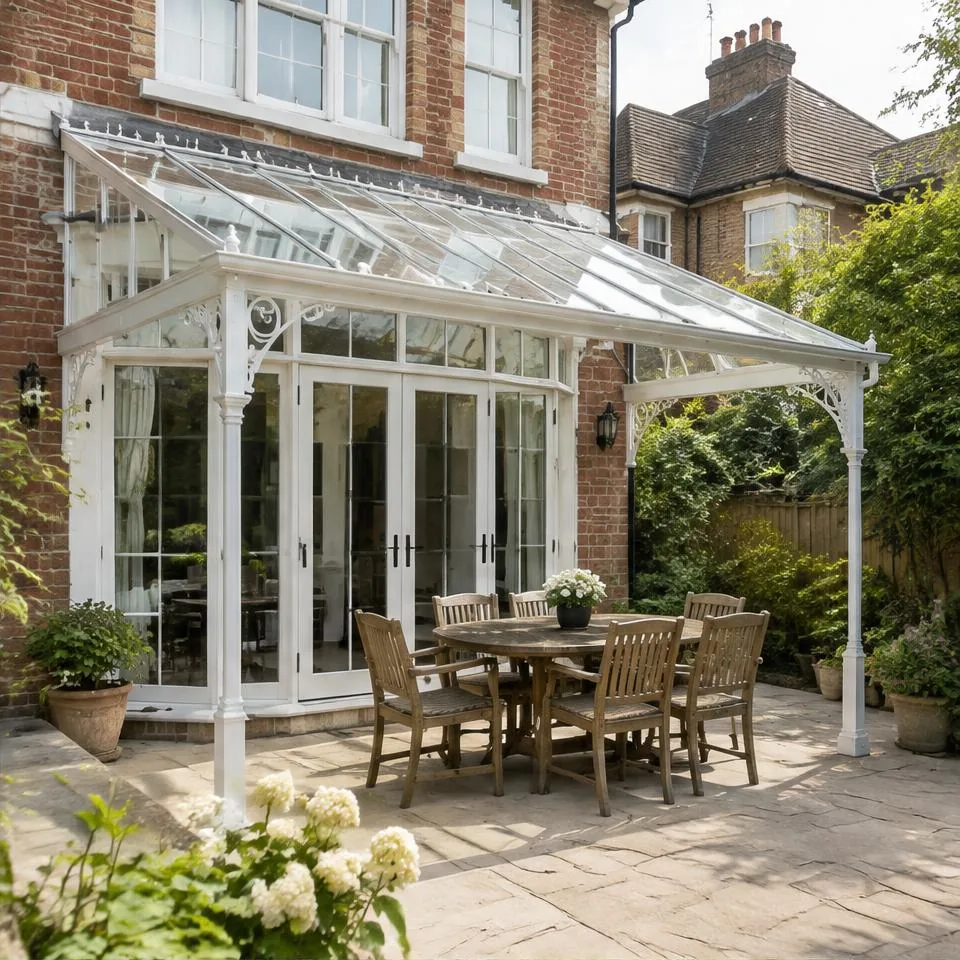 Classic canopies installed at an Edwardian semi-detached home in natural daylight