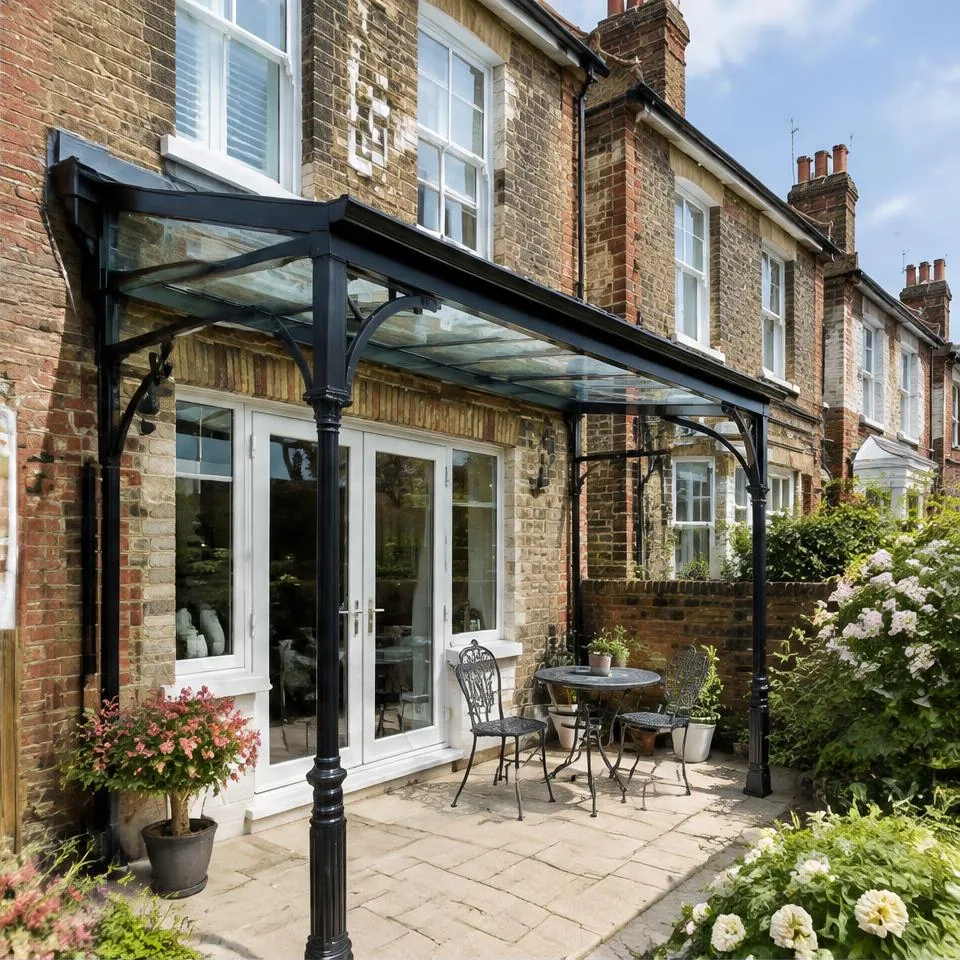 Nouveau canopies installed at an Edwardian semi-detached home in natural daylight