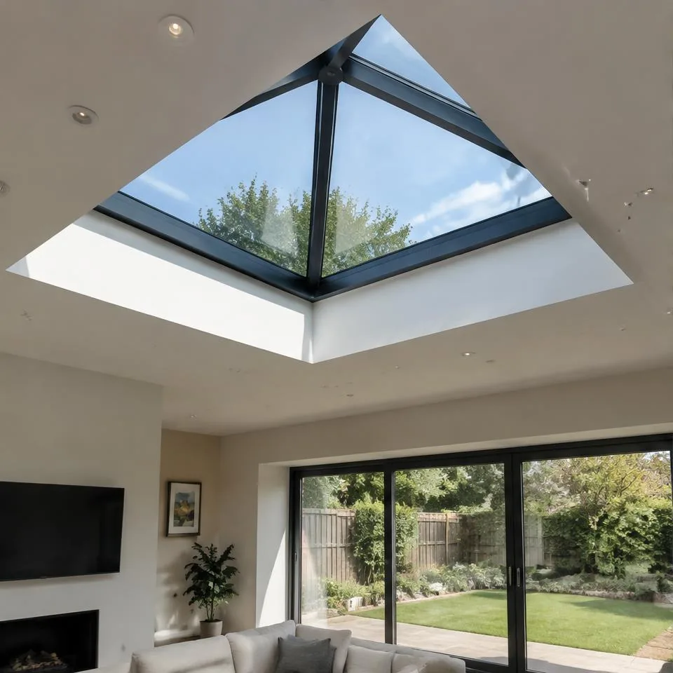Pyramid skylights installed at a 1930s semi-detached home in natural daylight