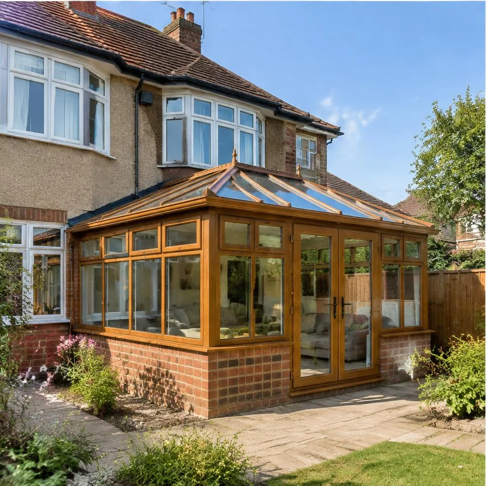 Edwardian conservatories installed at a 1930s semi-detached home in natural daylight