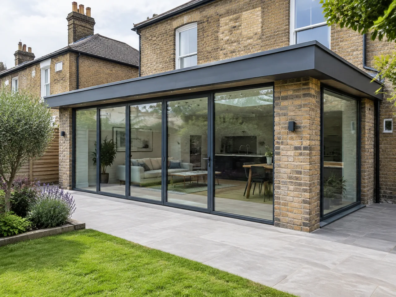 Grey aluminium casement windows fitted to a 1930s Hertfordshire semi-detached home