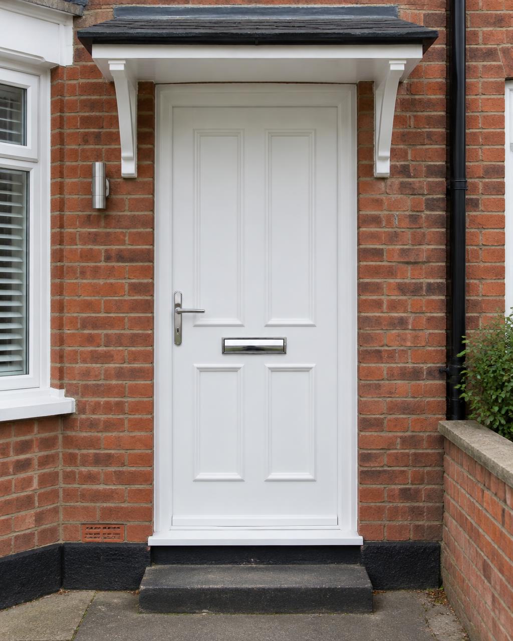 White uPVC front door with a solid four-panel design